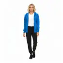 Wholesale women's blue zip-up hoodie, white t-shirt, and black jogger pants outfit