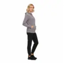 Wholesale women's gray zip-up hoodie with orange accents and black jogger pants