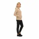 Wholesale women's beige zip-up hoodie with black jogger pants and black sneakers