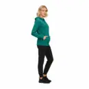 Wholesale women's teal zip-up hoodie with black jogger pants and black sneakers