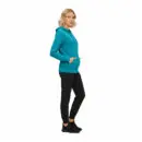 Wholesale women's teal zip-up hoodie with black jogger pants and black sneakers