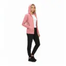 Wholesale women's pink zip-up hoodie with white t-shirt and black joggers