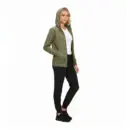 Wholesale women's olive green zip-up hoodie with white tank top and black joggers