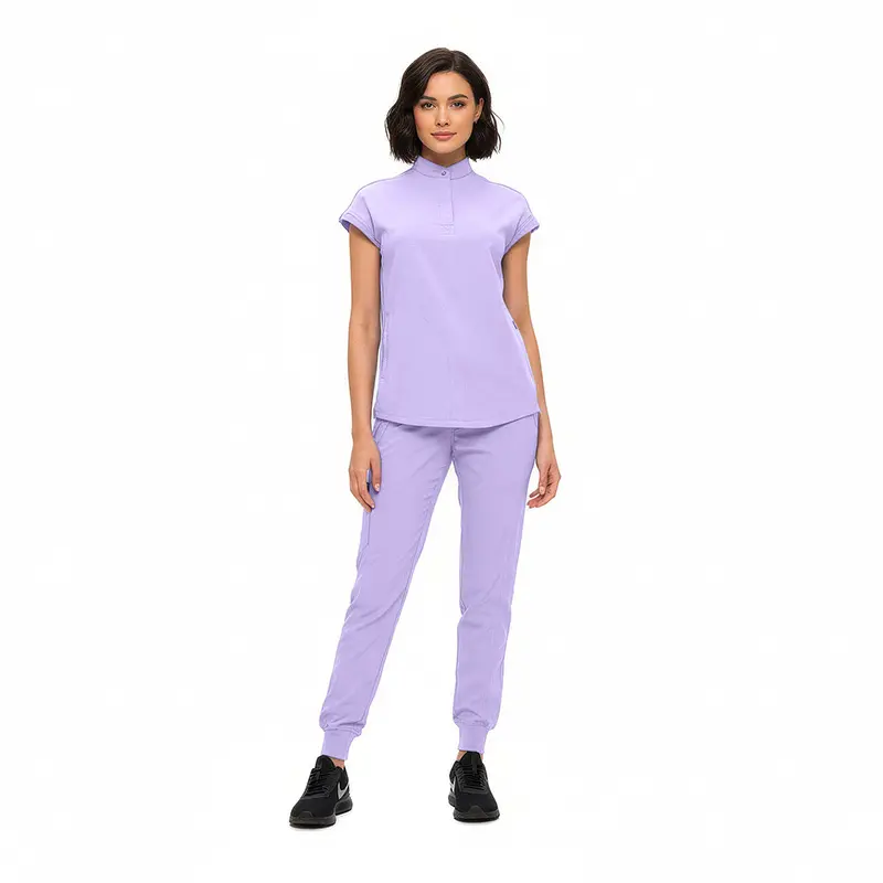 Wholesale women's lavender short-sleeve polo shirt and jogger pants set