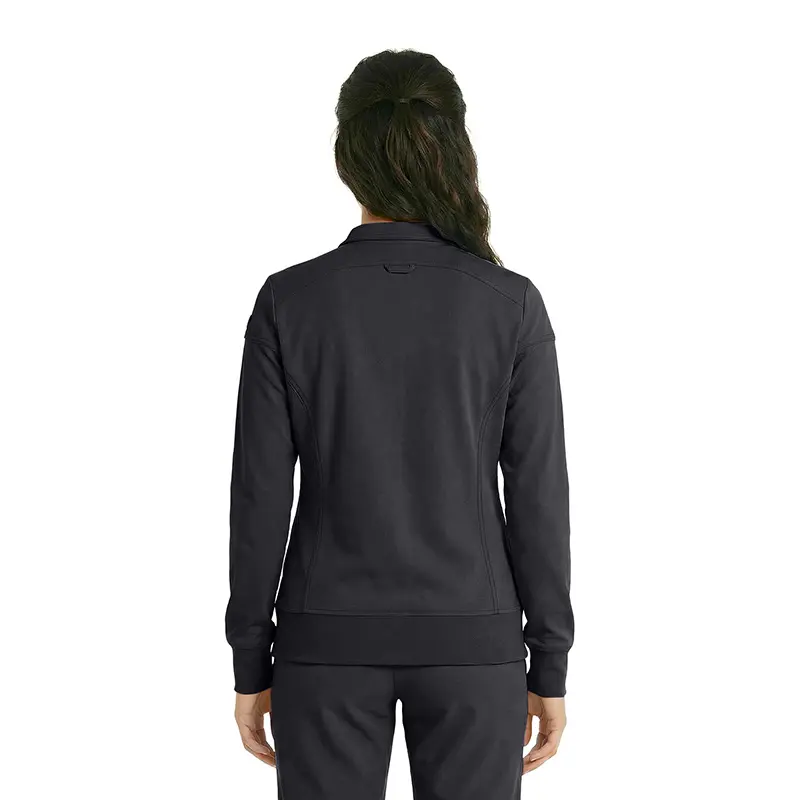 Wholesale women's black zip-up sweatshirt with ribbed cuffs and waistband, back view