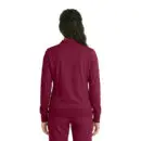 Wholesale women's burgundy zip-up sweatshirt with ribbed cuffs and waistband, back view