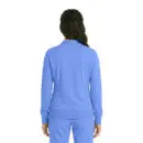 Wholesale women's periwinkle blue zip-up jacket with ribbed cuffs and waistband, back view
