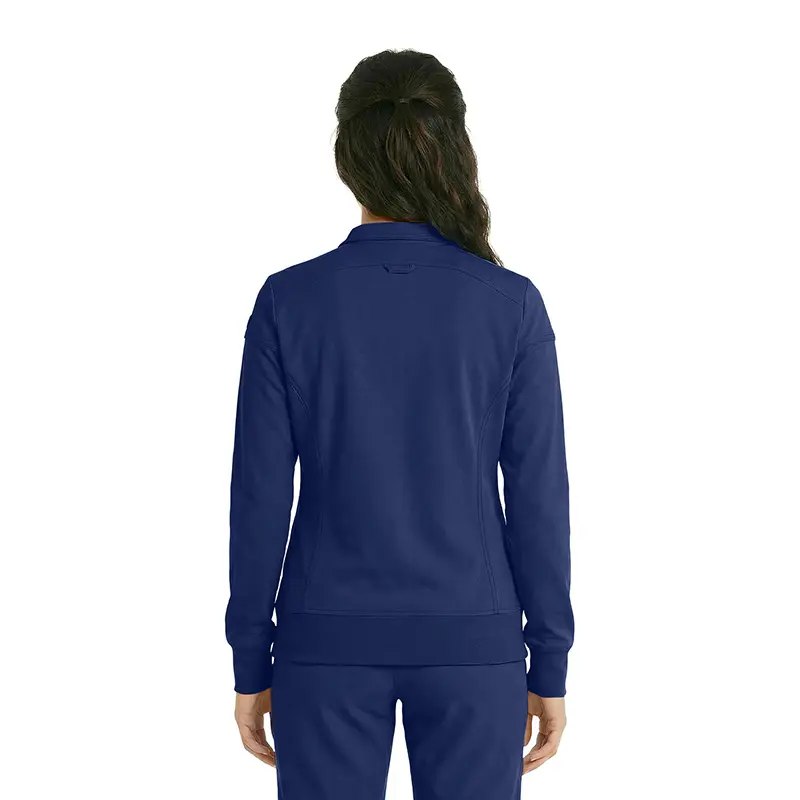 Wholesale women's navy blue quarter-zip pullover sweatshirt, back view