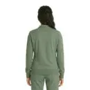 Wholesale women's sage green quarter-zip sweatshirt with ribbed cuffs, shown from back view