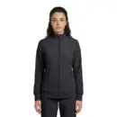 Wholesale women's black zip-up track jacket with ribbed cuffs and side pockets