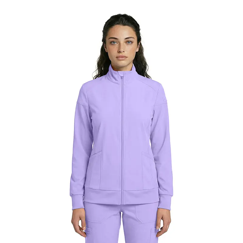 Wholesale women's lavender zip-up track jacket with ribbed cuffs and side pockets