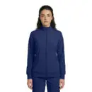 Wholesale women's navy blue full-zip track jacket with ribbed collar and side pockets