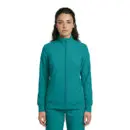 Wholesale women's teal zip-up track jacket with ribbed cuffs and side pockets