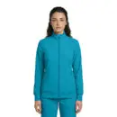 Wholesale women's turquoise zip-up jacket with ribbed cuffs and side pockets