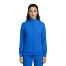 Wholesale women's blue zip-up track jacket with ribbed cuffs and side pockets