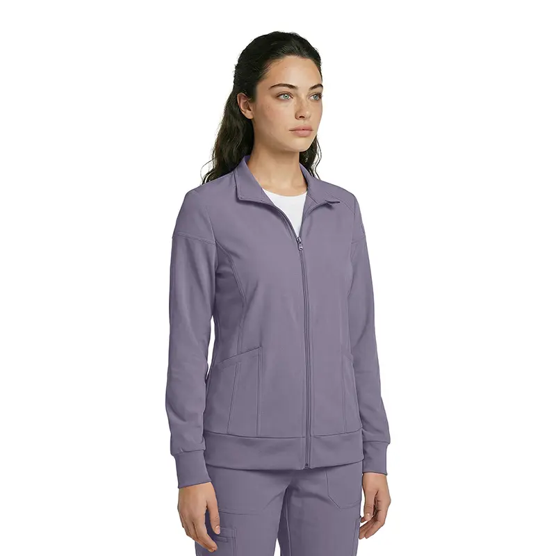 Wholesale women's purple zip-up jacket with collar and matching pants