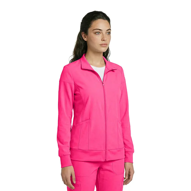 Wholesale women's pink full-zip track jacket with collar and side pockets