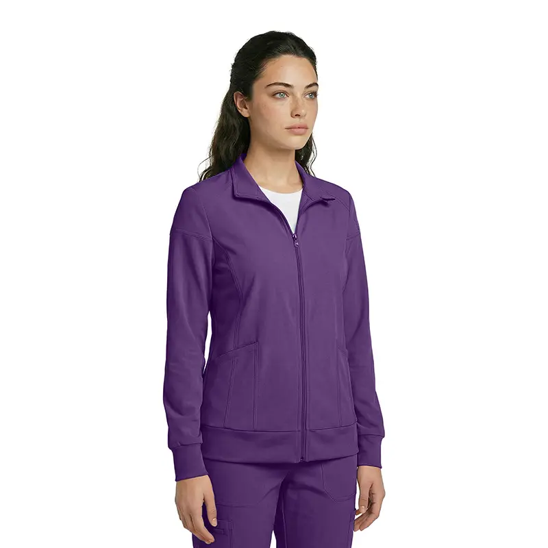 Wholesale women's purple zip-up track jacket with collar and pockets