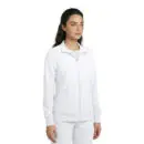 Wholesale women's white zip-up track jacket with ribbed cuffs and side pockets