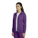 Wholesale women's purple zip-up jacket with white undershirt and matching purple pants
