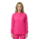 Wholesale women's hot pink zip-up jacket with ribbed cuffs and collar