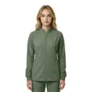 Wholesale women's sage green zip-up jacket with long sleeves and ribbed cuffs