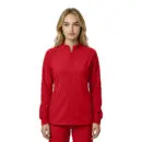 Wholesale women's red zip-up jacket with long sleeves and ribbed cuffs