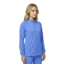 Wholesale women's periwinkle blue zip-up jacket with long sleeves and ribbed cuffs