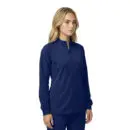Wholesale women's navy blue full-zip track jacket with long sleeves and ribbed cuffs