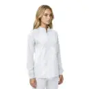 Wholesale women's white full-zip long sleeve jacket with ribbed cuffs and collar