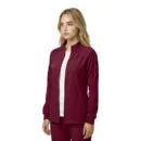 Wholesale women's burgundy zip-up jacket with white interior shirt