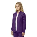 Wholesale women's purple zip-up jacket with white inner shirt and matching purple pants