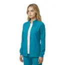 Wholesale women's teal zip-up jacket with white inner shirt and matching teal pants