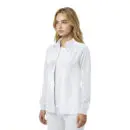 Wholesale women's white long-sleeve zip-up jacket with ribbed cuffs and pockets