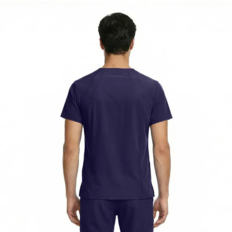 Wholesale men's navy blue short-sleeve t-shirt, back view