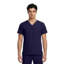 Wholesale men's navy blue v-neck short sleeve t-shirt with chest pockets
