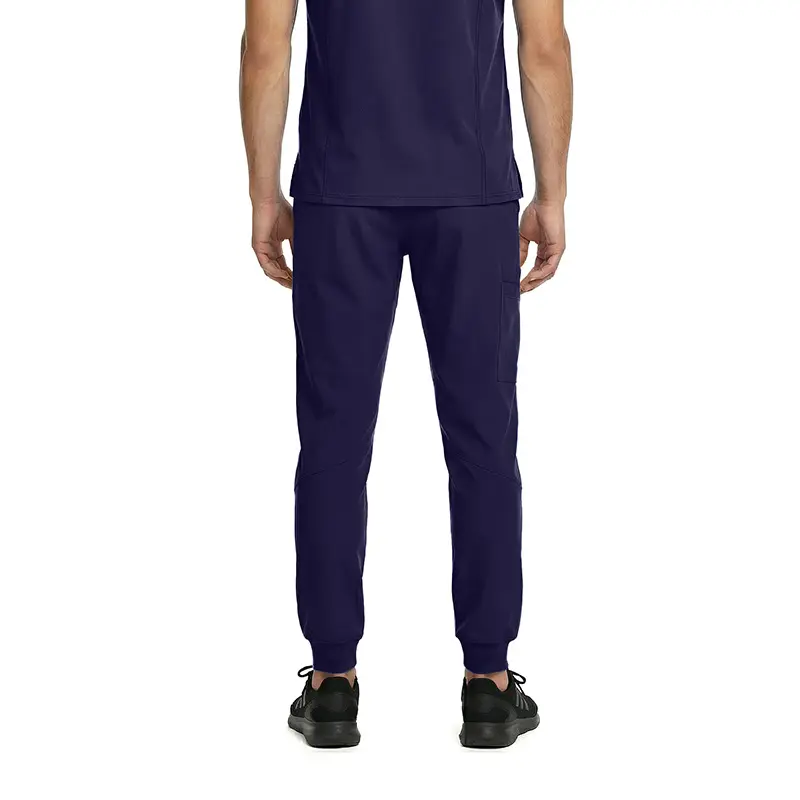 Wholesale men's navy joggers with elastic waistband and tapered ankles