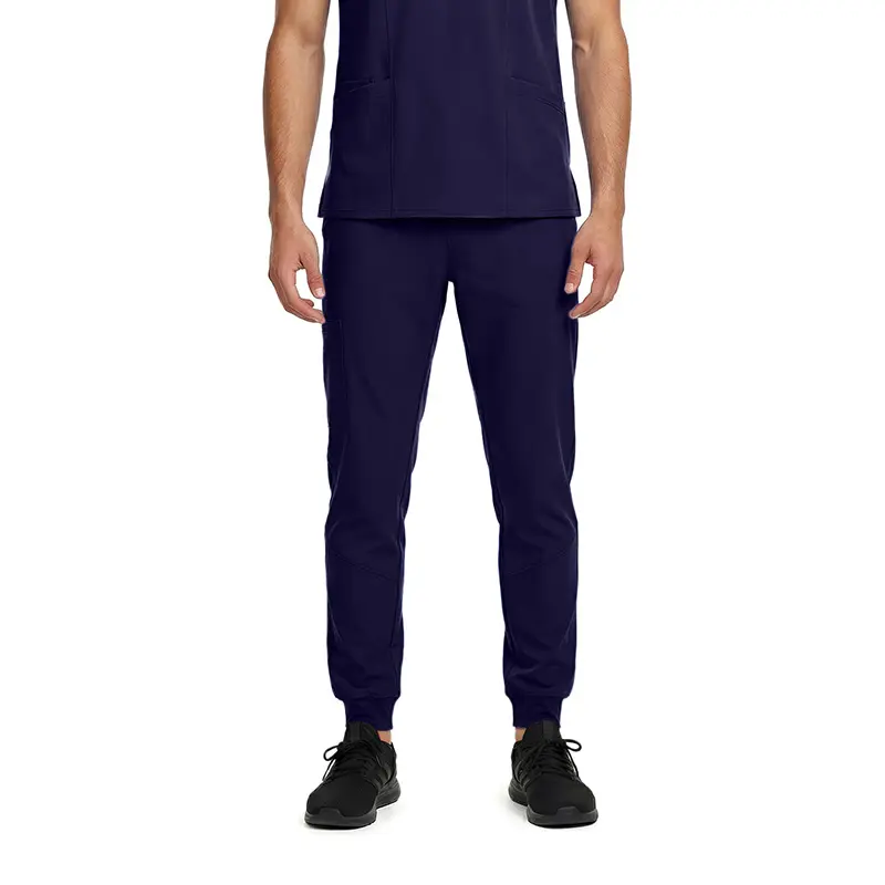 Wholesale men's navy joggers with tapered ankles and side pockets