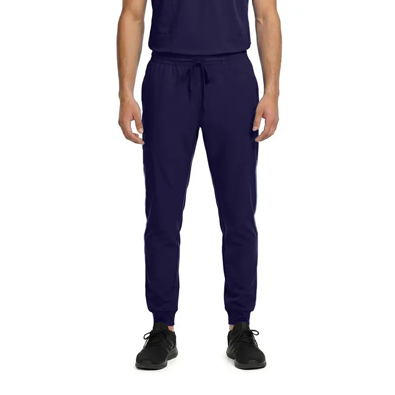 Wholesale men's navy joggers with drawstring waist and tapered ankles