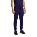 Wholesale men's navy joggers with drawstring waist and tapered ankles