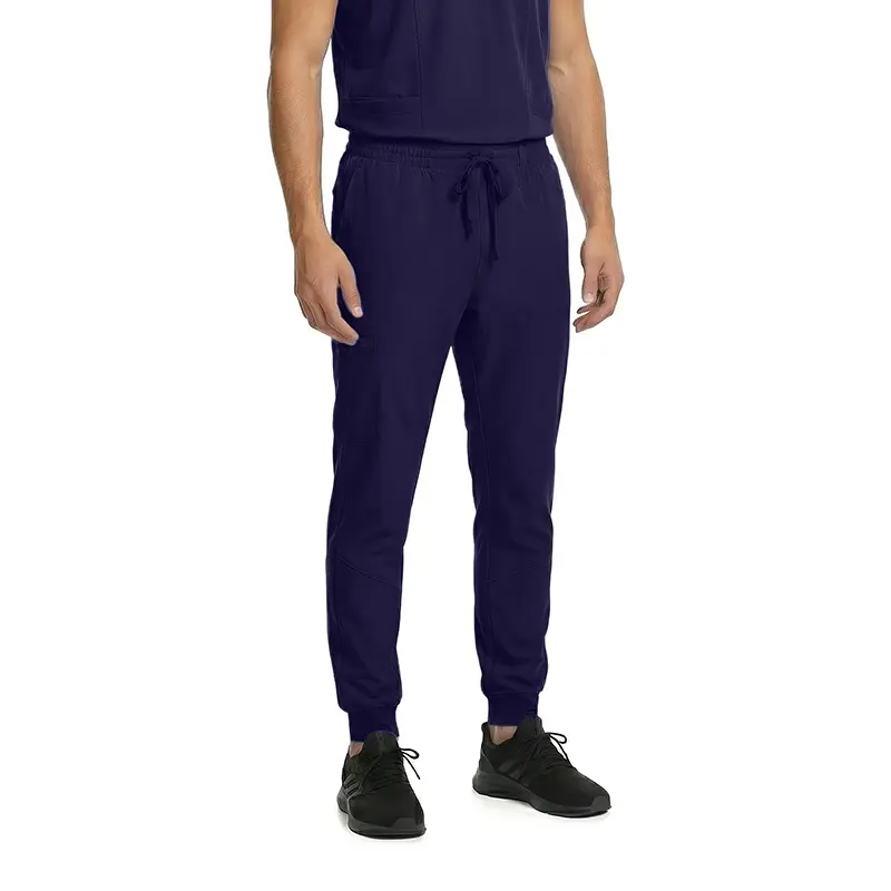 Wholesale men's navy joggers with drawstring waist and tapered ankles