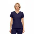 Wholesale women's navy v-neck scrub top with short sleeves and side pockets