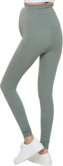Wholesale women's sage green high-waisted leggings with pockets and ankle cuffs