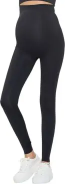 Wholesale women's high-waisted black leggings with white sneakers