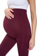 Wholesale burgundy maternity leggings with belly support panel and white crop top